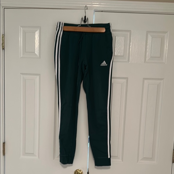 adidas Pants - Adidas Green Track Pants with White Stripes